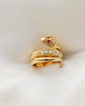 Extraordinary Beautiful Italian Serpent Ring w White and Pink Tourmalines 18K Gold 1940s