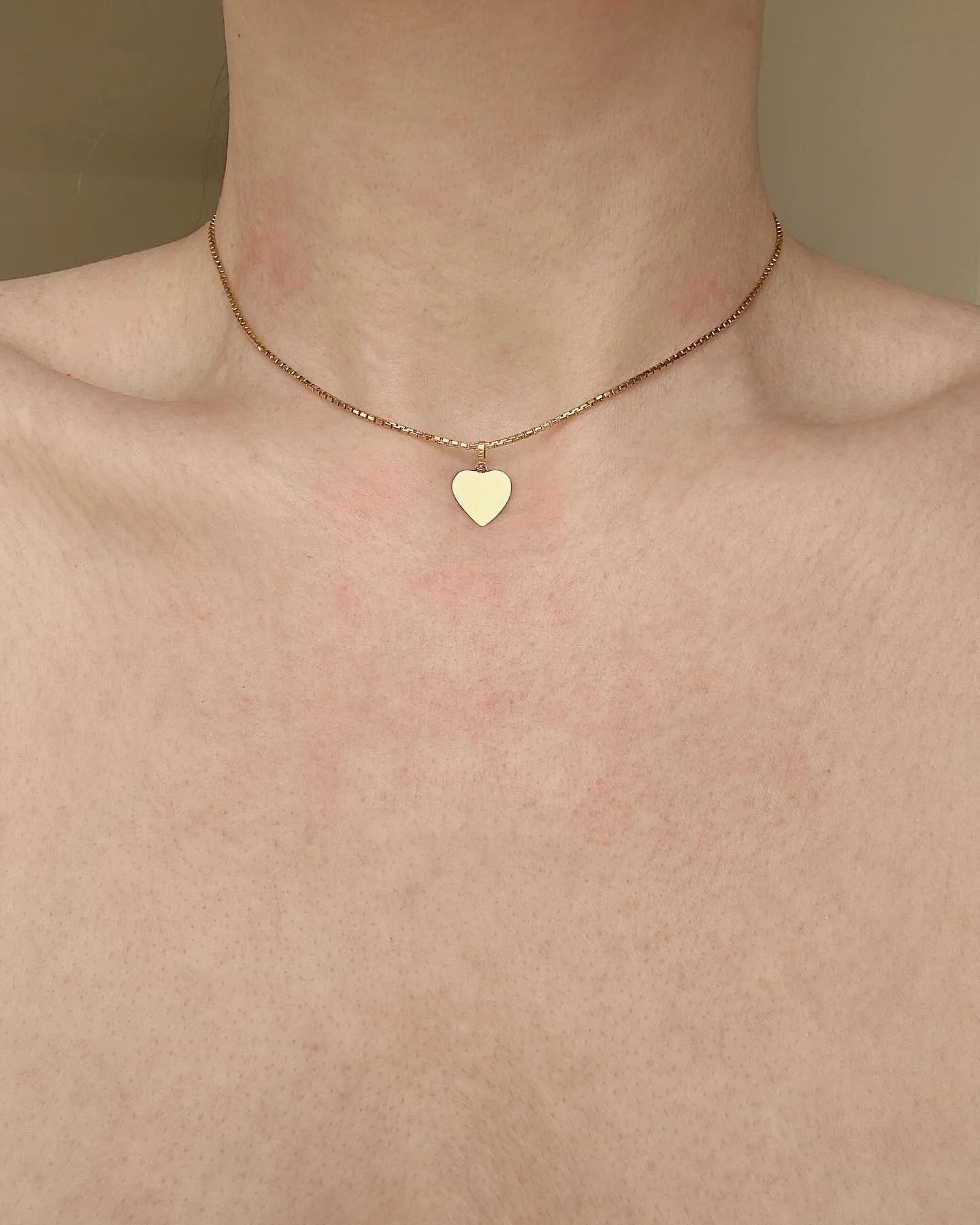 Sweet Short Vintage Box Chain w Heart 18K Gold Italy