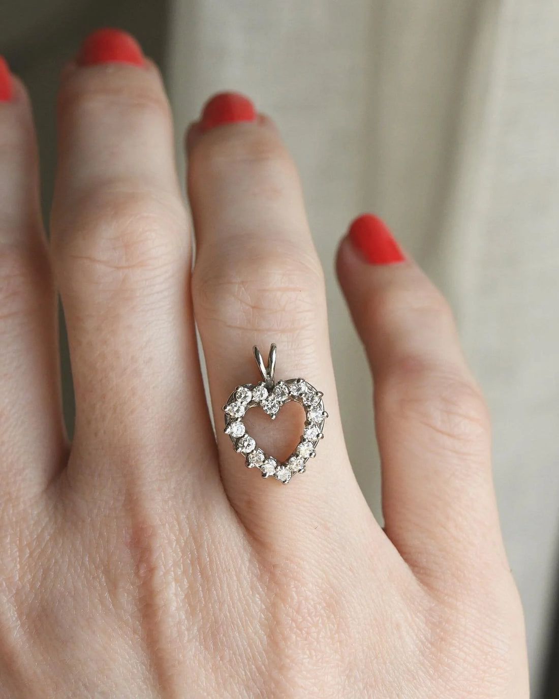 Cute Heart Diamond Pendant 14K White Gold