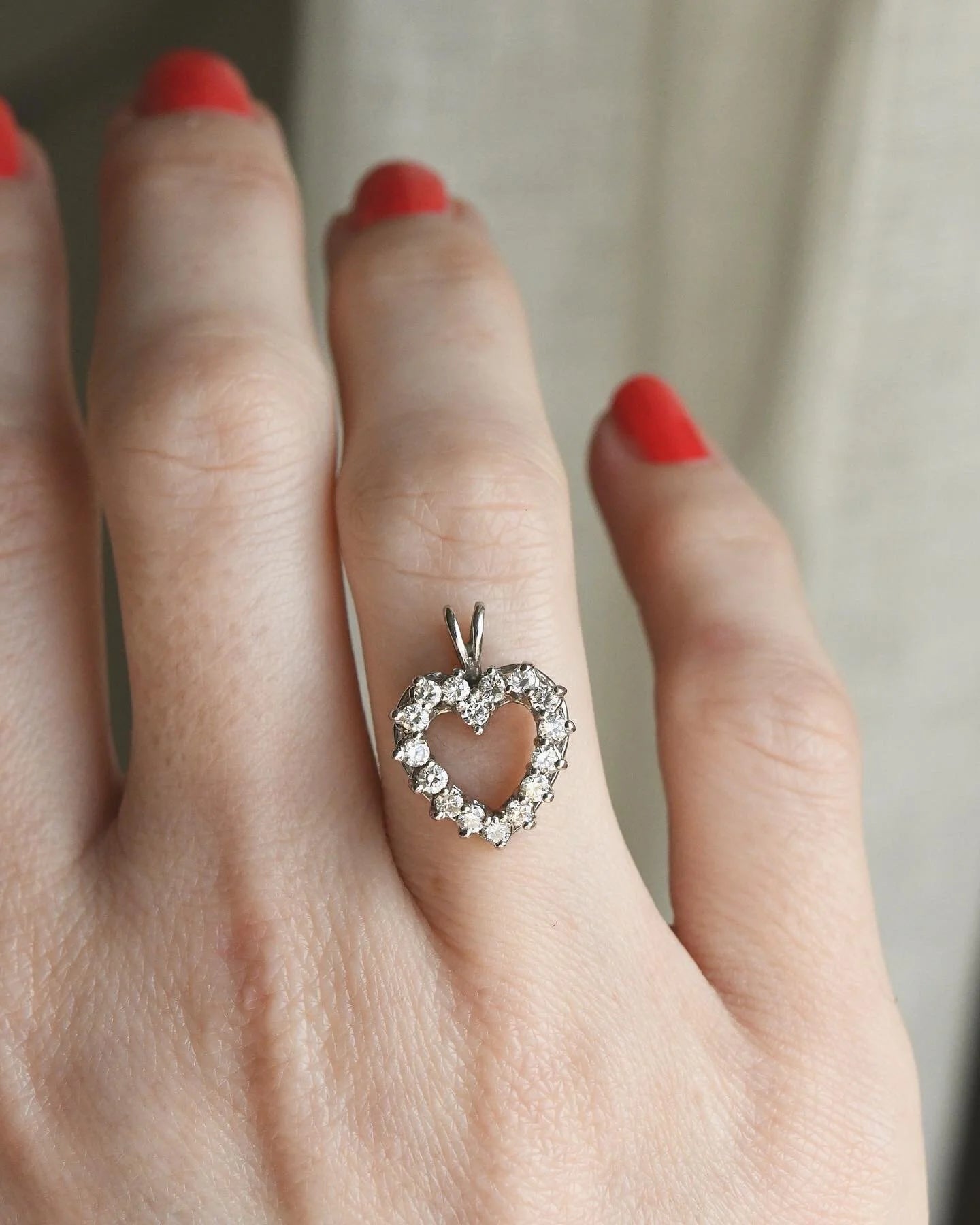 Cute Heart Diamond Pendant 14K White Gold