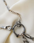 Antique Niello Silver Watch Chain w Horse Shoe and Extra Bolt Clasp 1890