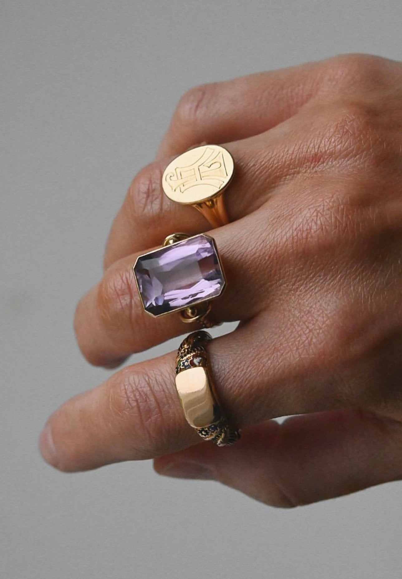 Amazing Heavy  Antique Lavender Amethyst Ring 18K Solid Gold 1936