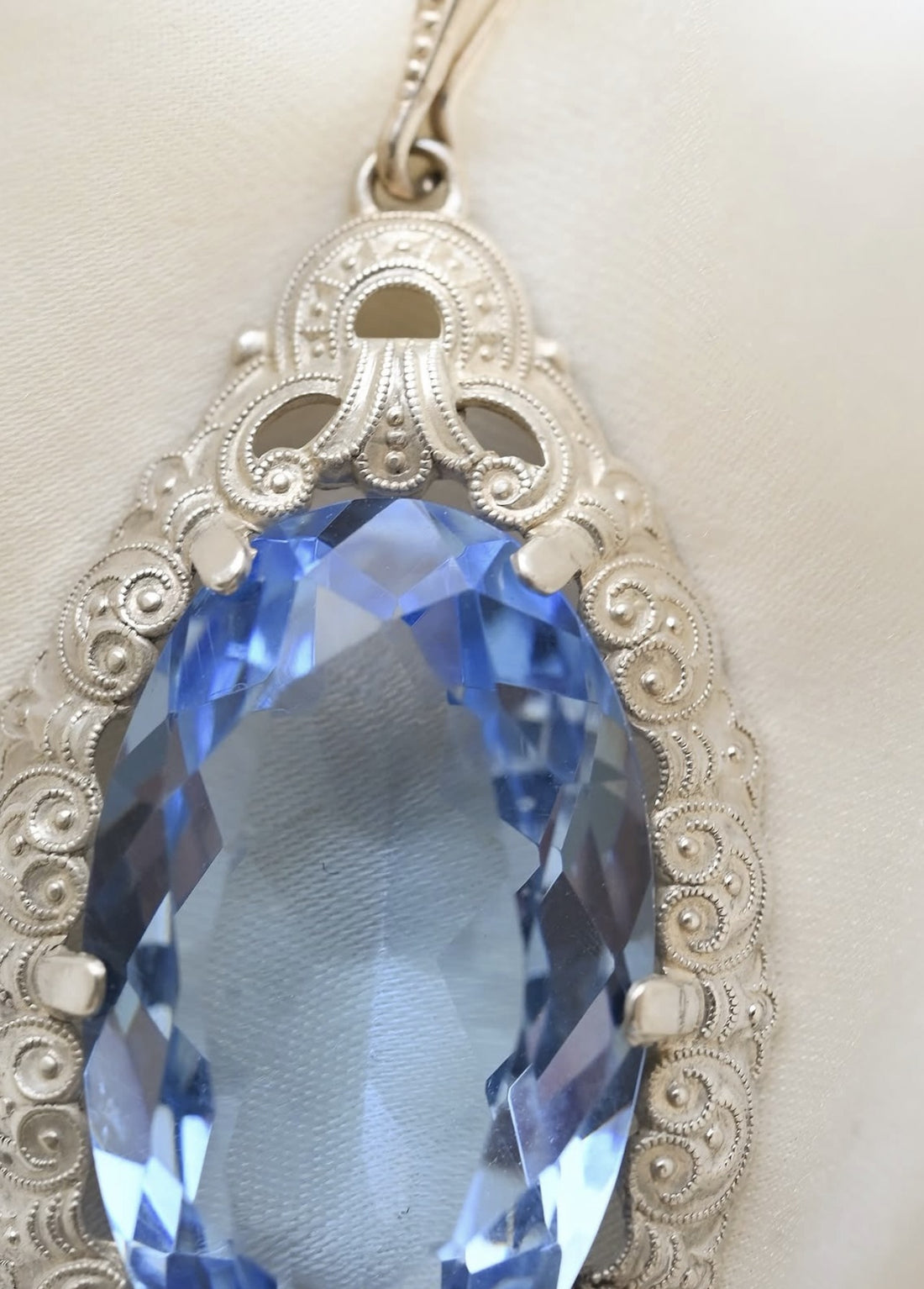 Stunning Vintage Silver Necklace with Huge Lab-Created Ice-Blue Stone