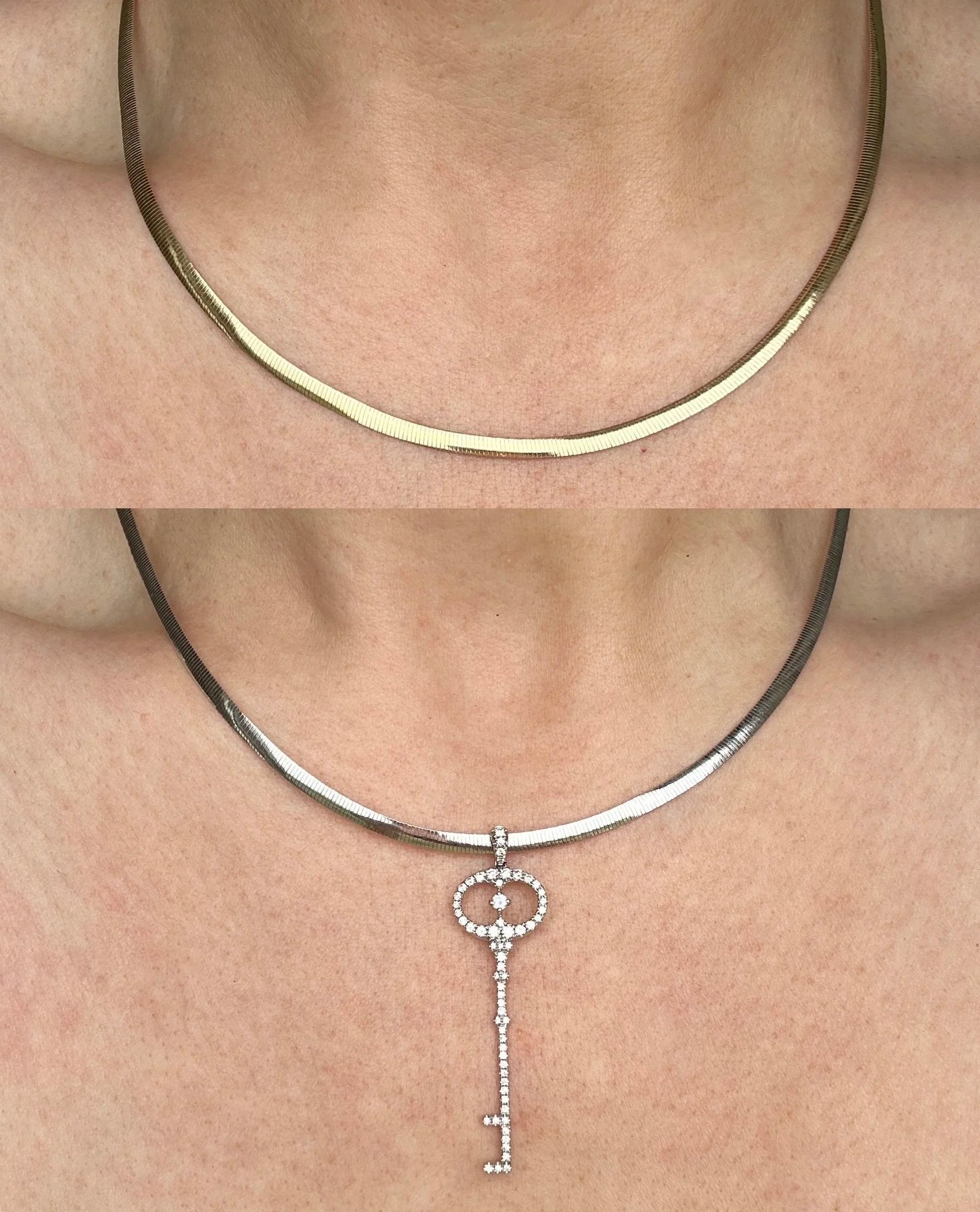 Beautiful Two Sided Herringbone Necklace 14K Gold