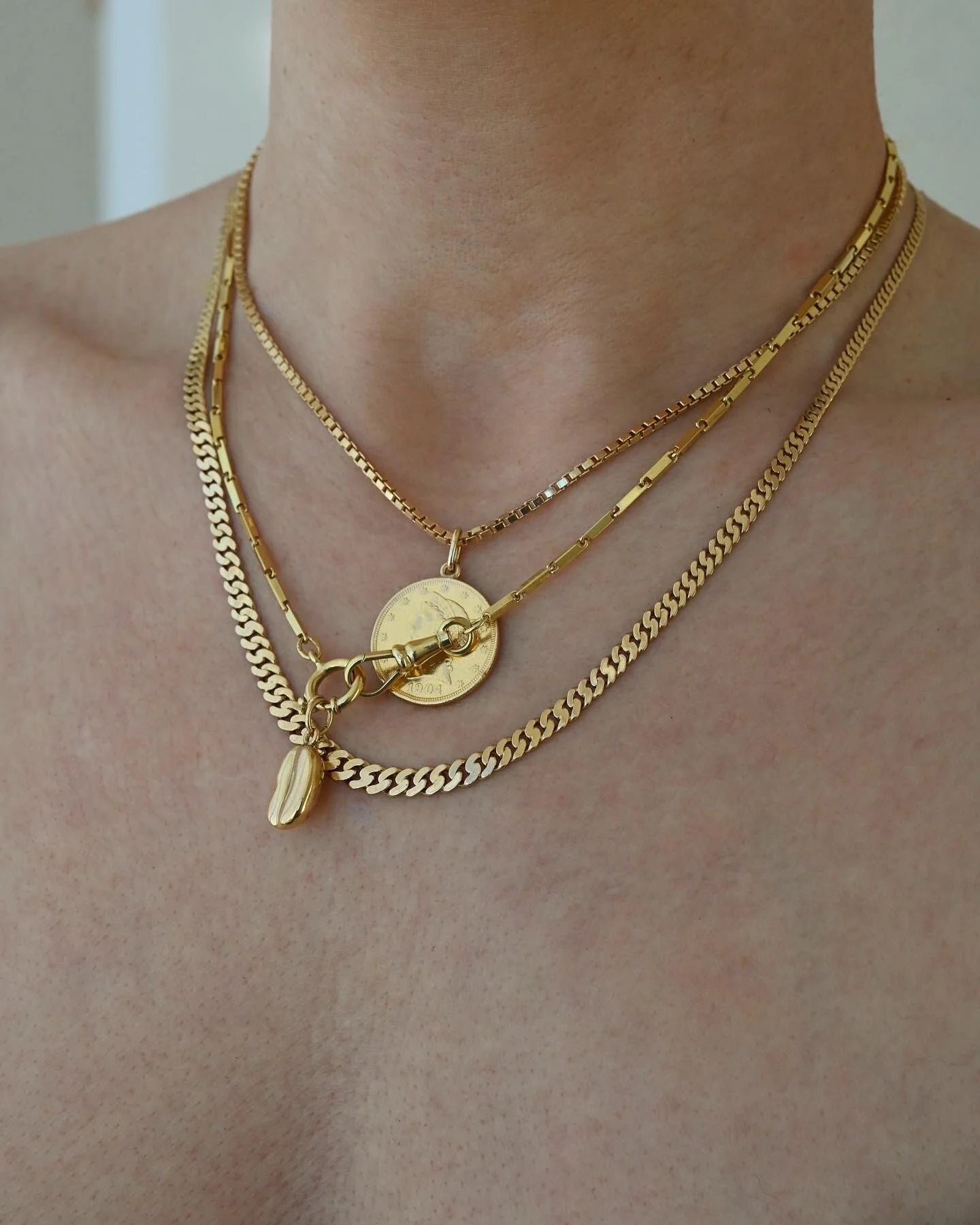Perfect Swedish Vintage Stacking Curb Link Necklace 18K Gold 1960