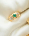 The Most Special Luxurious Danish Vintage Emerald x Diamonds Heart Ring 18K