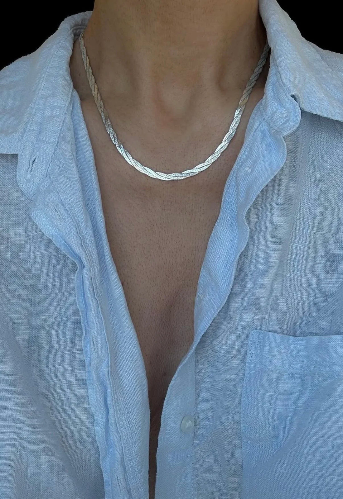 Braided Herringbone Necklace Italy 1980s Silver