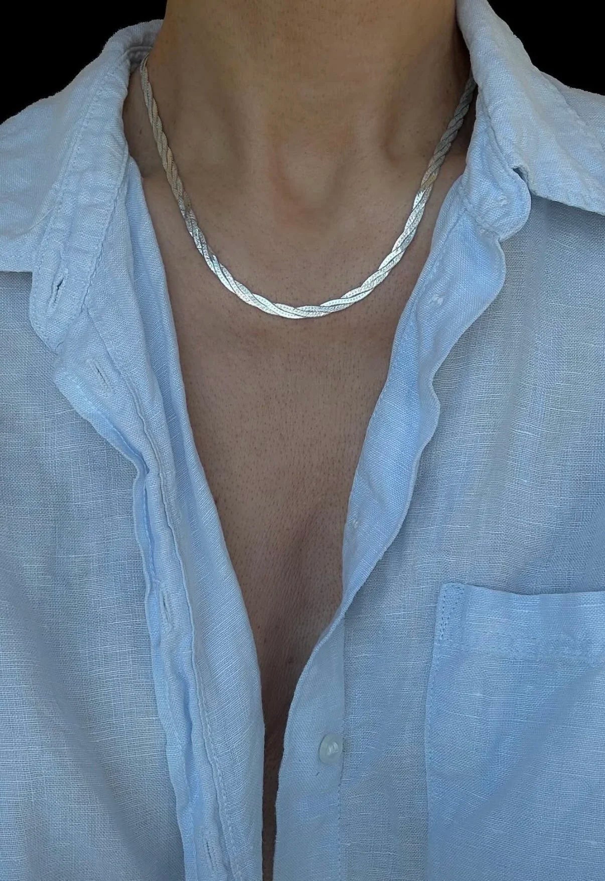Braided Herringbone Necklace Italy 1980s Silver