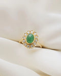 Luxurious English Vintage Ring Emerald x Diamond 18K Gold 1980