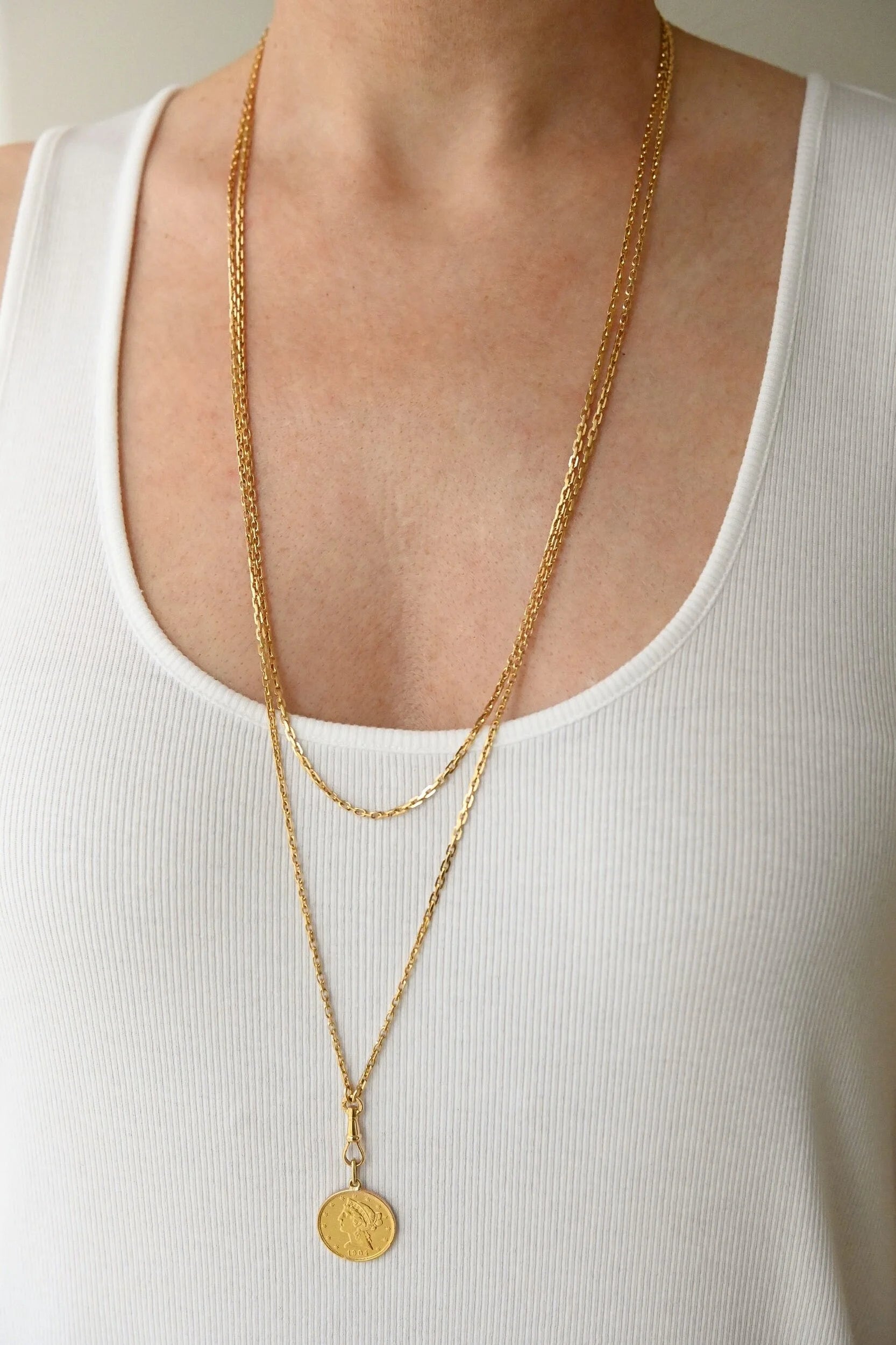 Amazing Antique Long Guard Chain Ultra Long 18K Gold 1910s