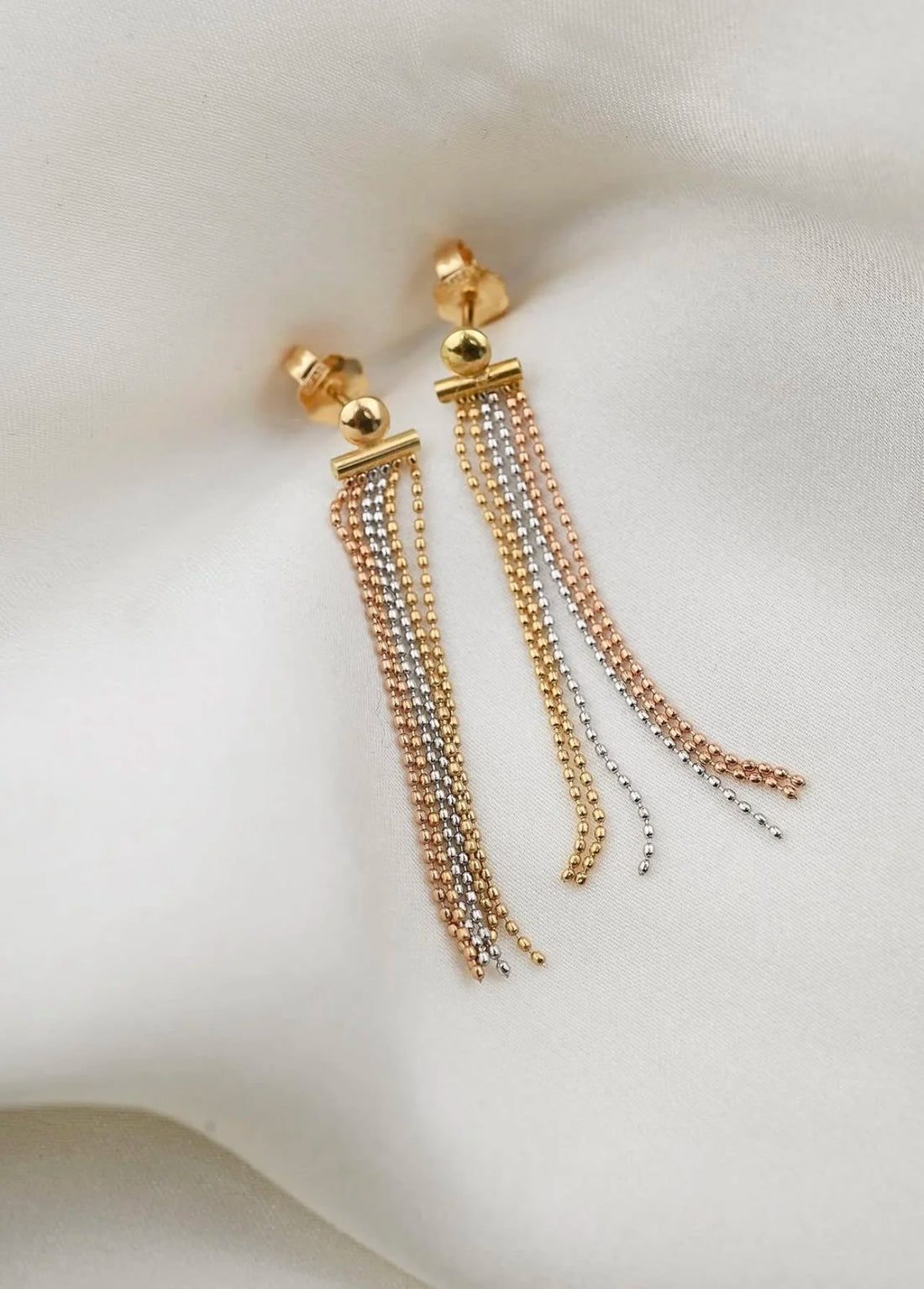 Cascading Vintage Tricolor Earrings 18K Rose White Yellow Gold