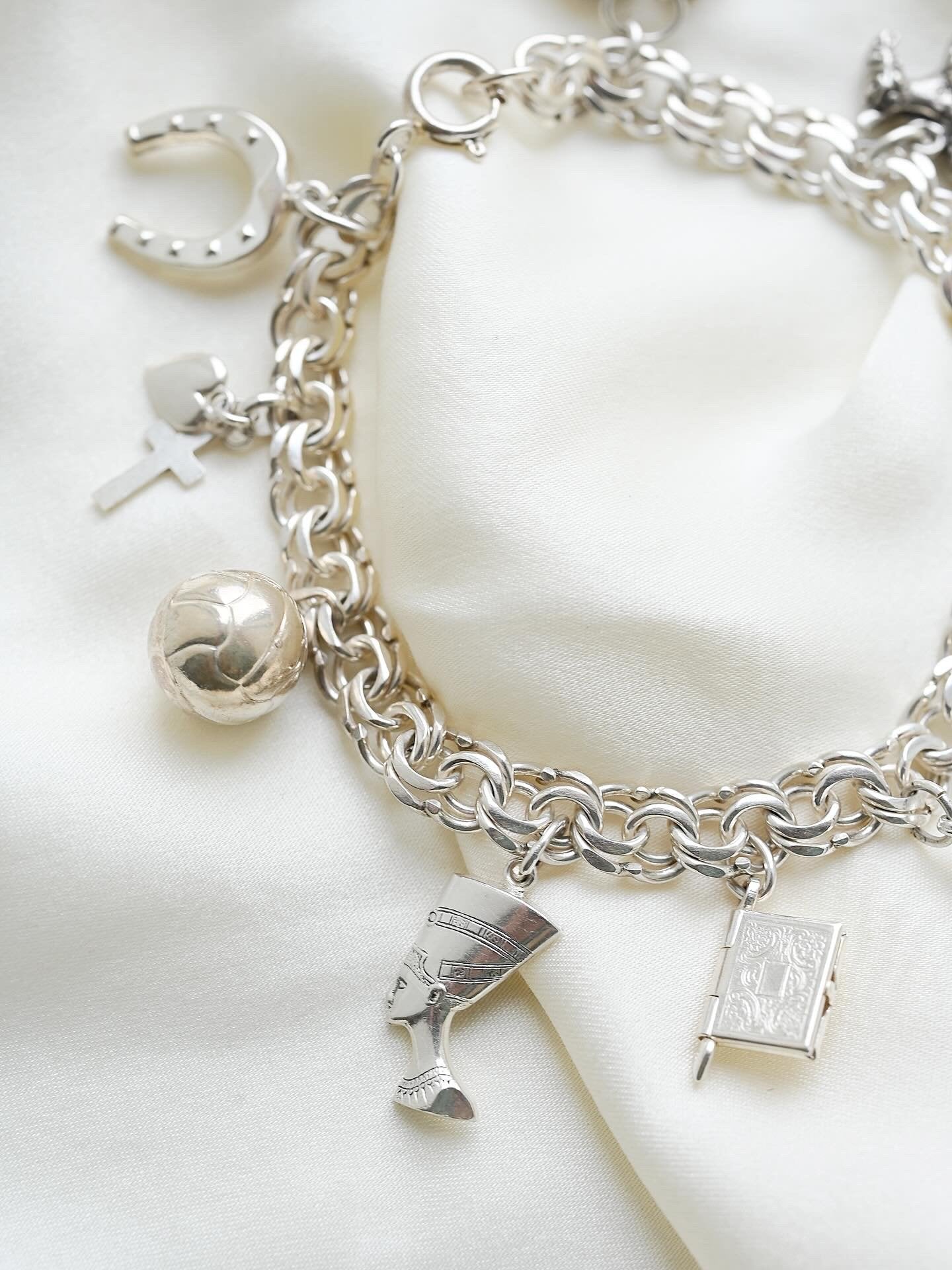 Swedish Vintage Bismarck Link Bracelet w Charms 1960 Sterling Silver
