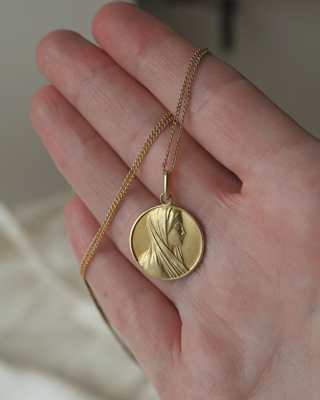 Italian Virgin Mary Pendant 18K Gold 1961