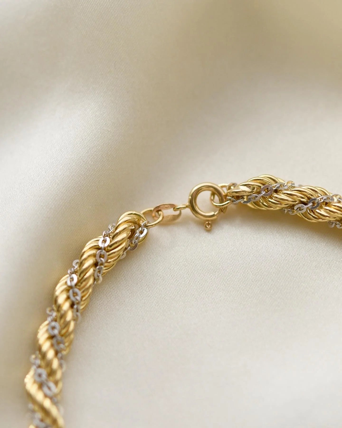 Twisted Two Tone Italian Vintage Bracelet 18K Gold 1970s