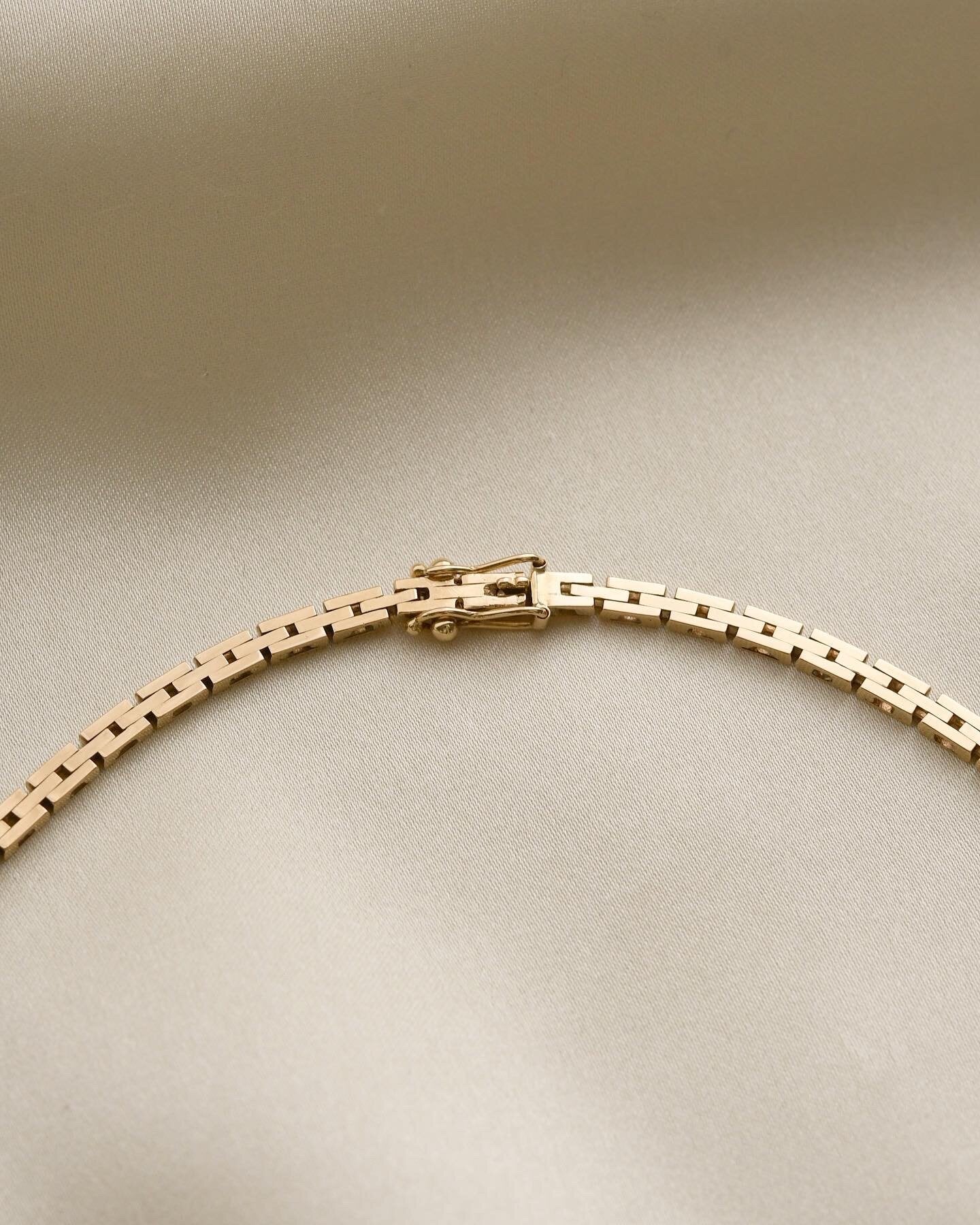 Stunning Danish Brick Link Necklace 14K Gold 1960s