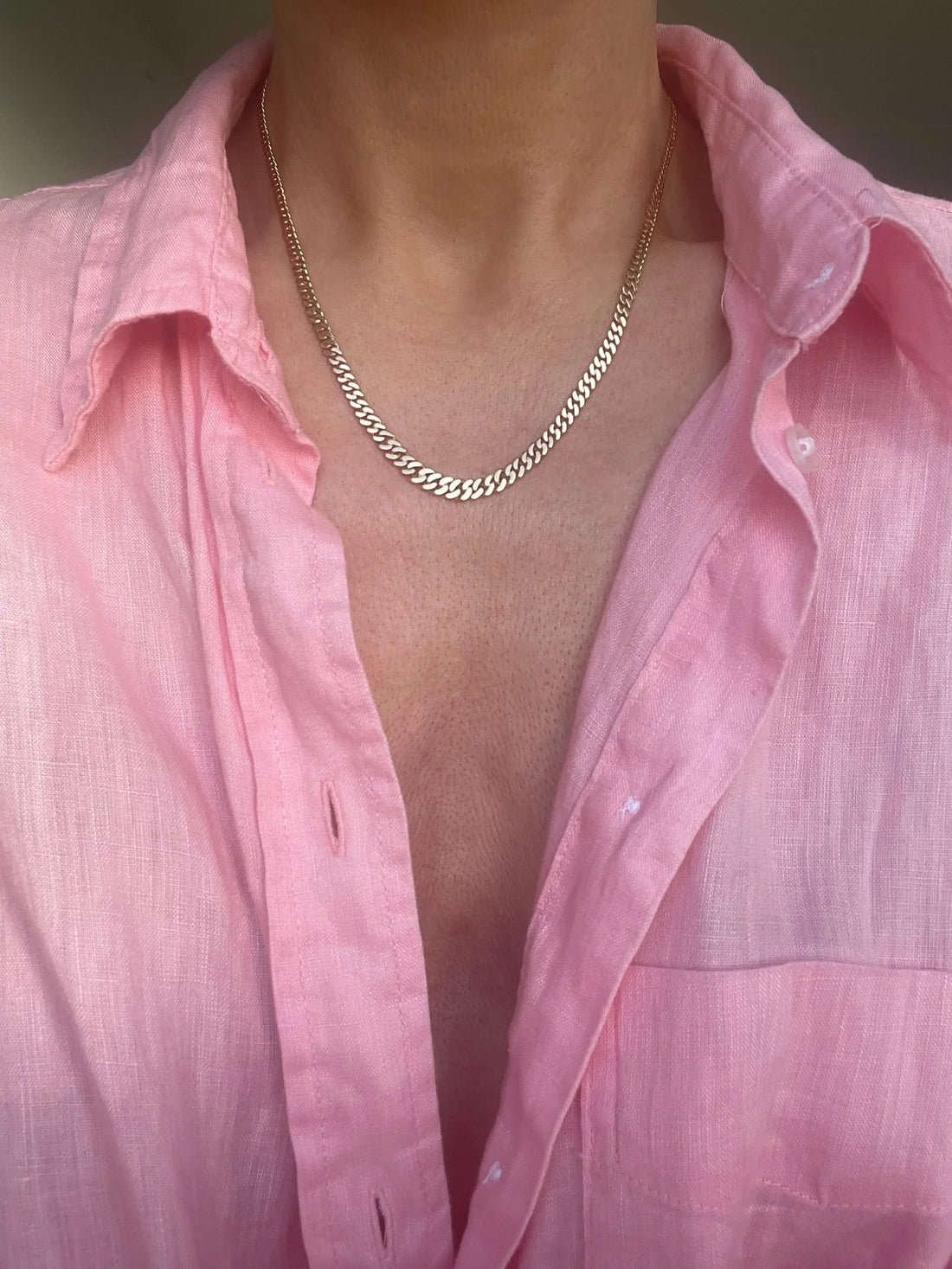 Amazing Rare Long Vintage Curb Link Necklace 18K Gold 1970s