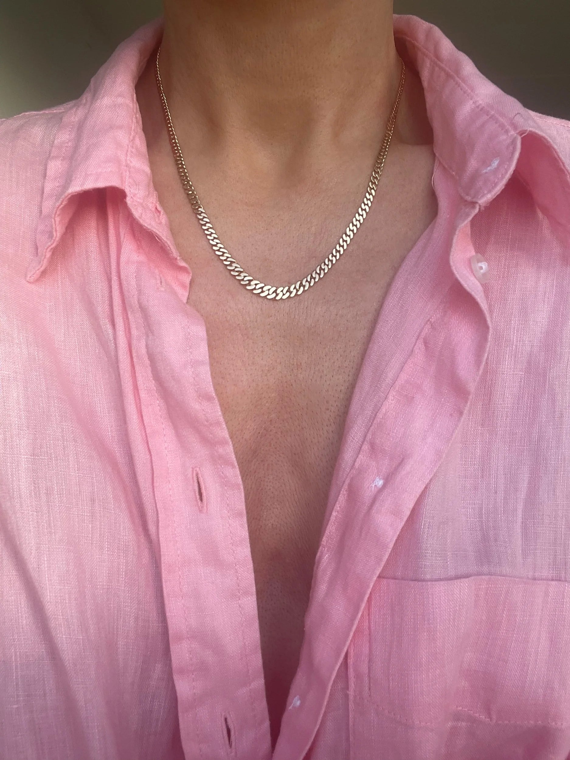 Amazing Rare Long Vintage Curb Link Necklace 18K Gold 1970s