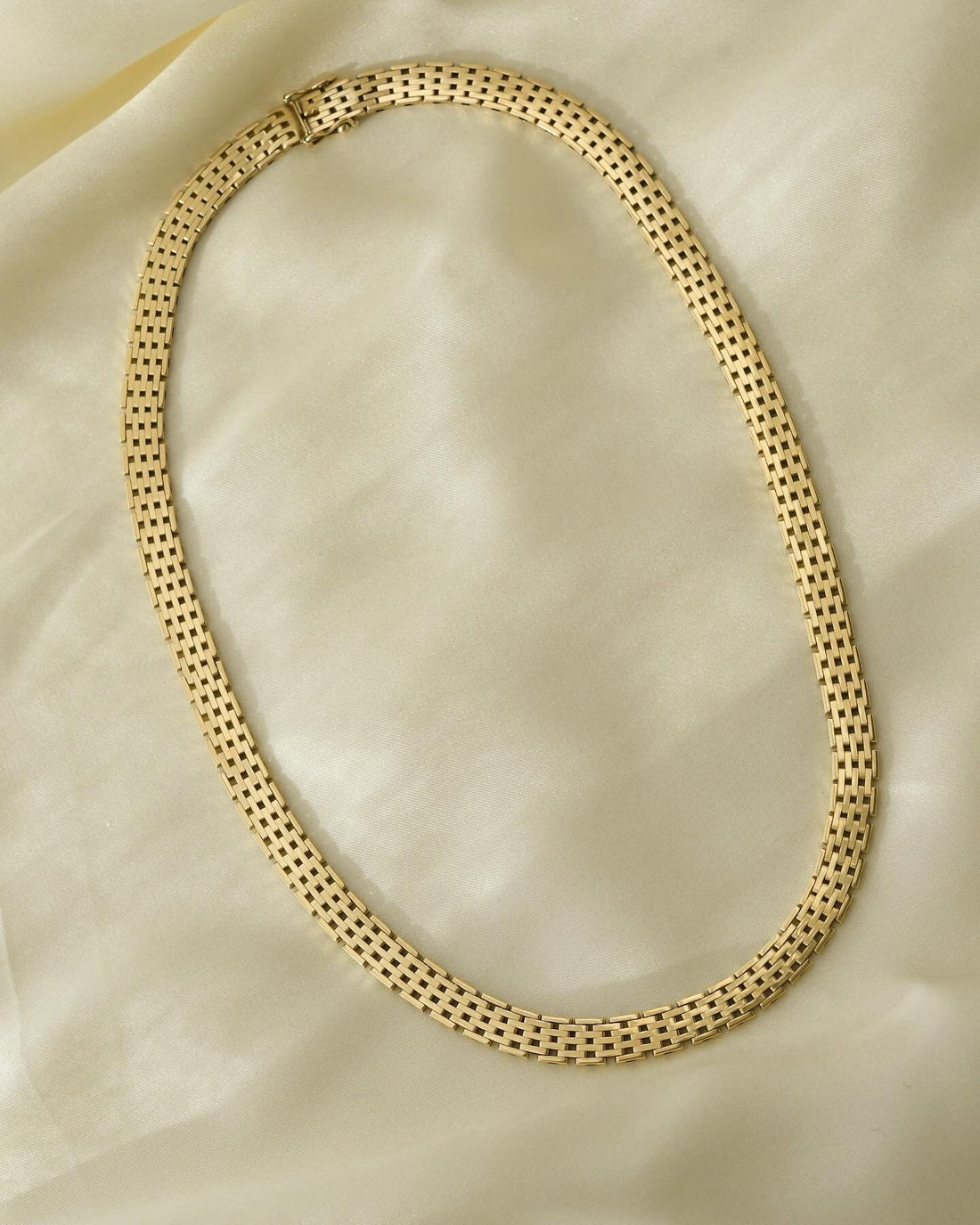 Rare Wide Danish Vintage Brick Link Necklace 14K Gold 1960s