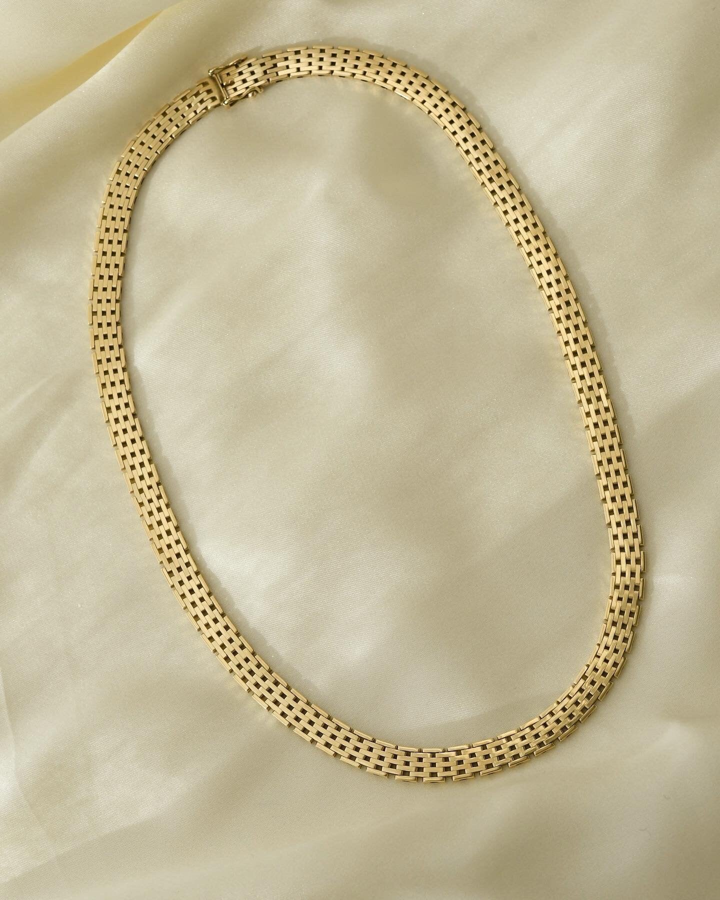 Rare Wide Danish Vintage Brick Link Necklace 14K Gold 1960s