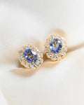 Heirloom Dream Halo Studs w Sapphires and Old Cut Diamonds 18K Gold