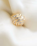 Big Bold Italian Diamond Bomb Ring Baguette Cut Diamonds 18K Gold 1980