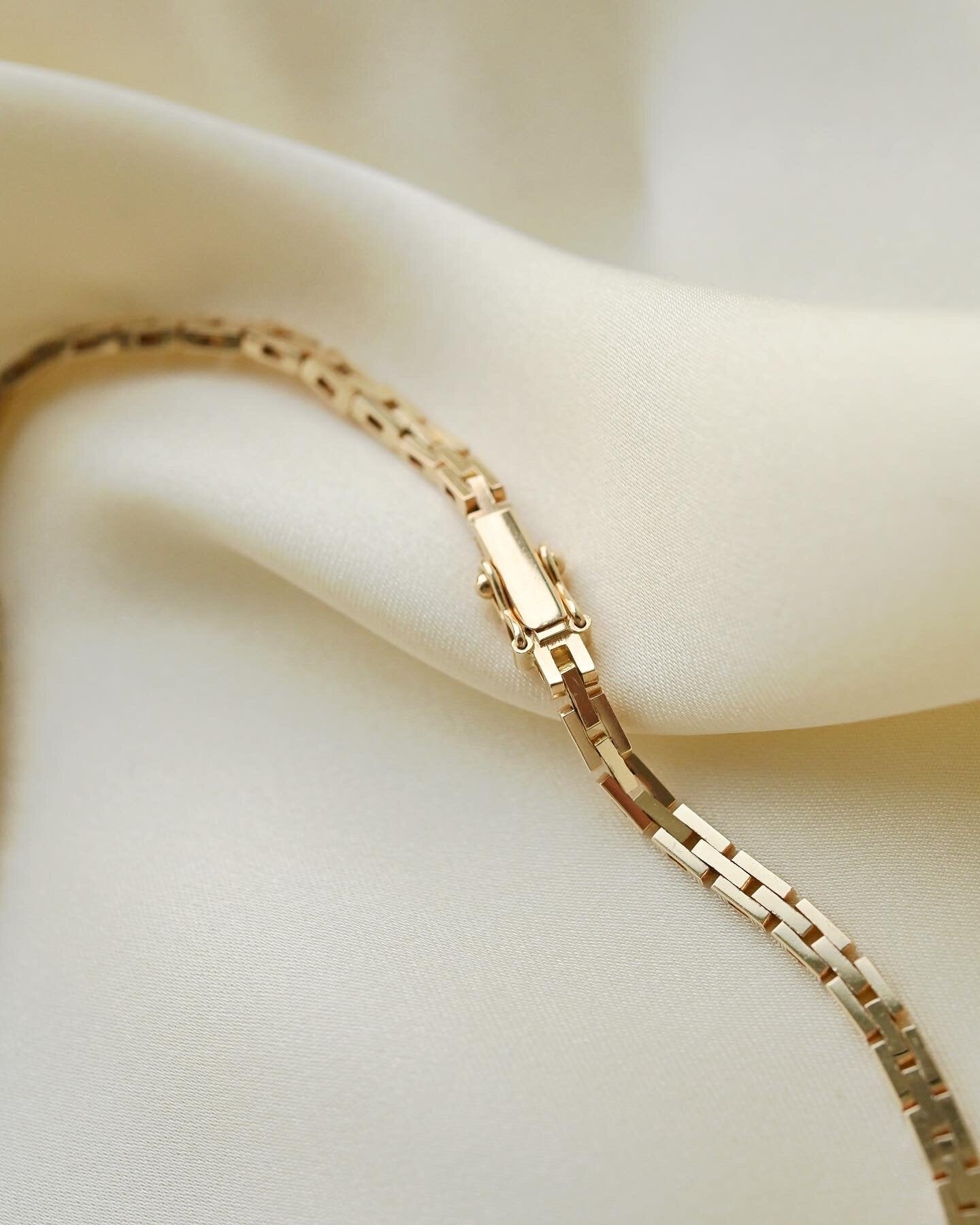 Vintage Baby Brick Link Necklace 17 Inches 14K Gold