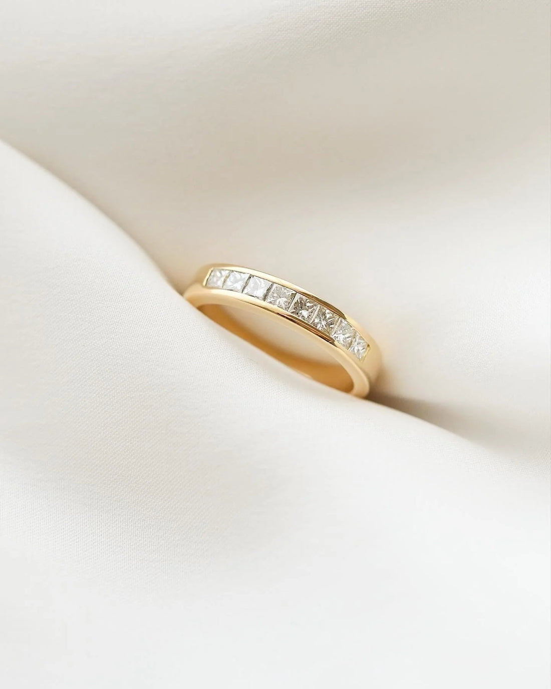 Amazing Princess Cut Channel Set Diamond Half Eternity Band 18K Gold