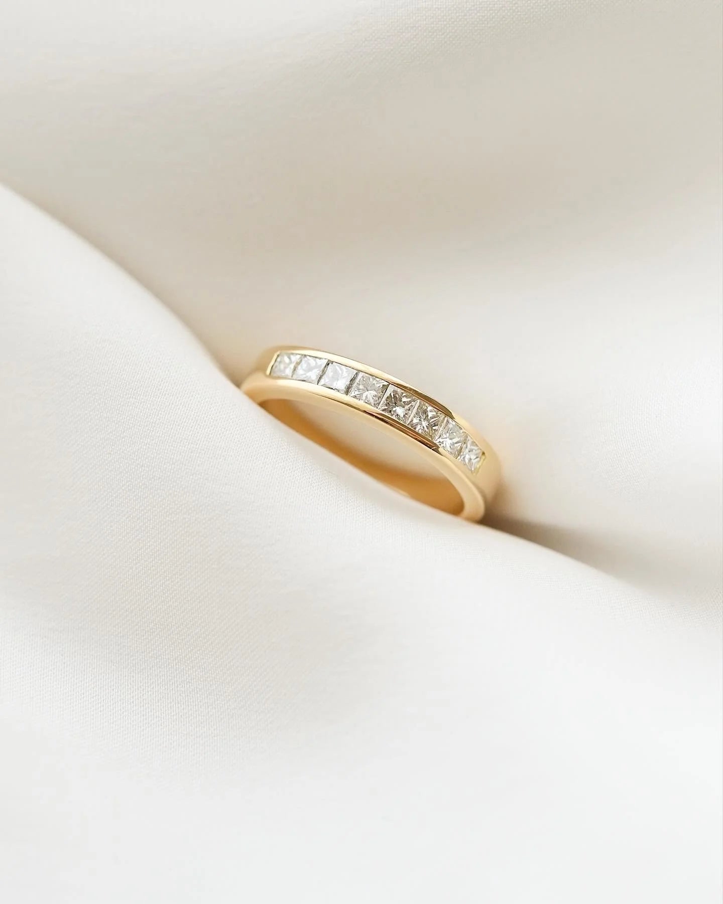 Amazing Princess Cut Channel Set Diamond Half Eternity Band 18K Gold