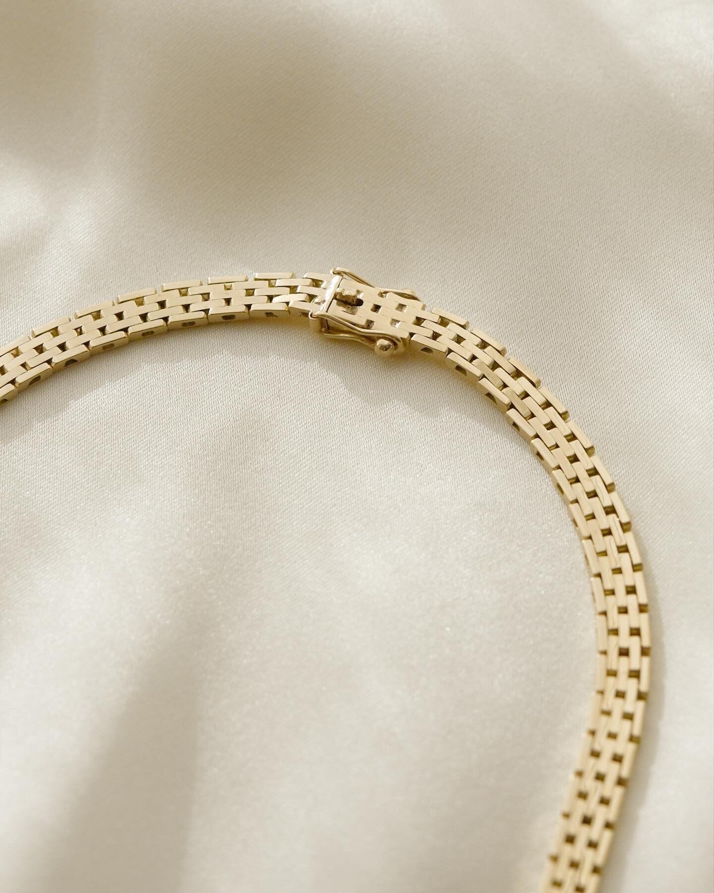 Perfect Rare Brick Link Necklace 14K Gold 1960s