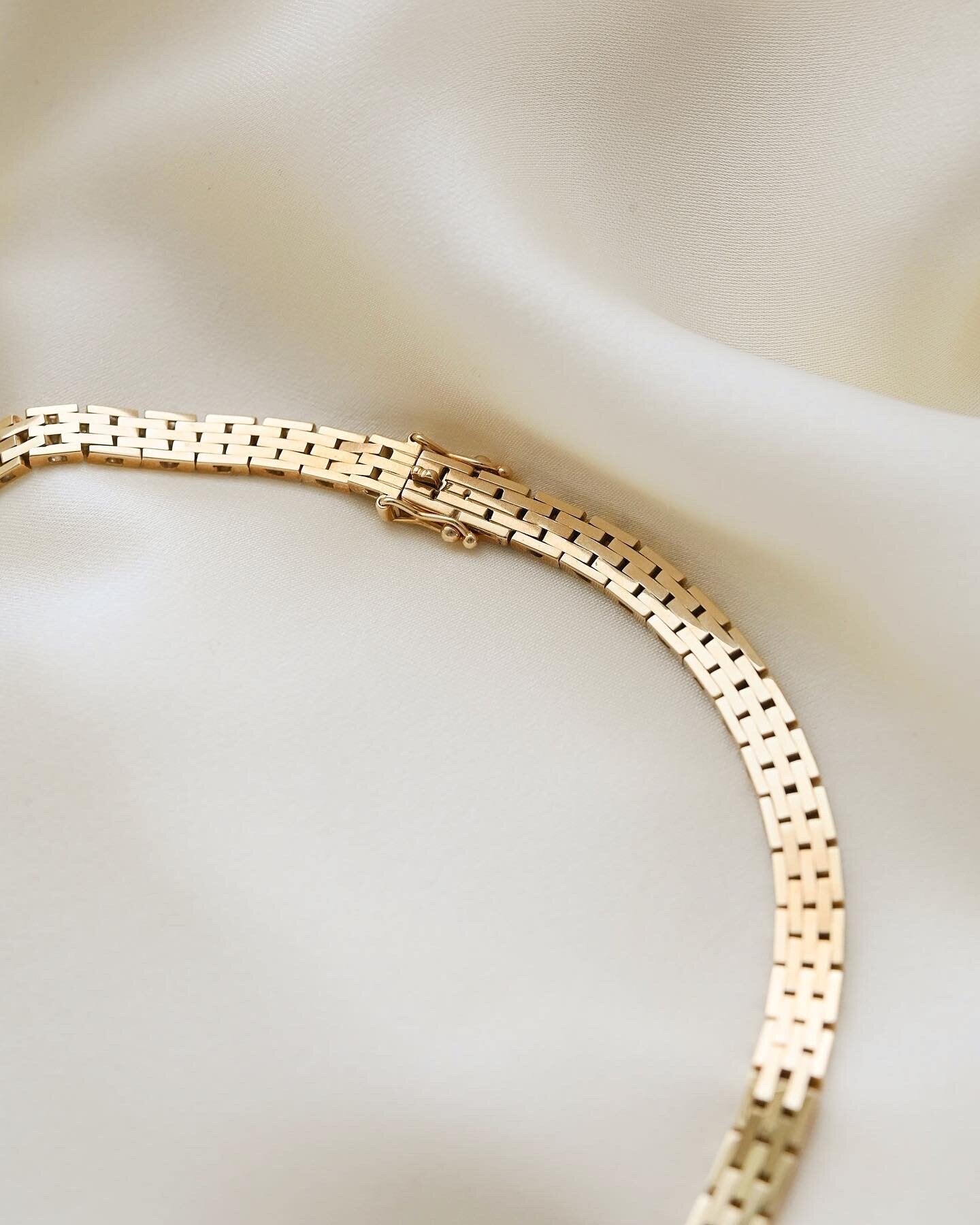 Dreamy Heavy Brick Link Vintage Necklace 14K Gold 1960