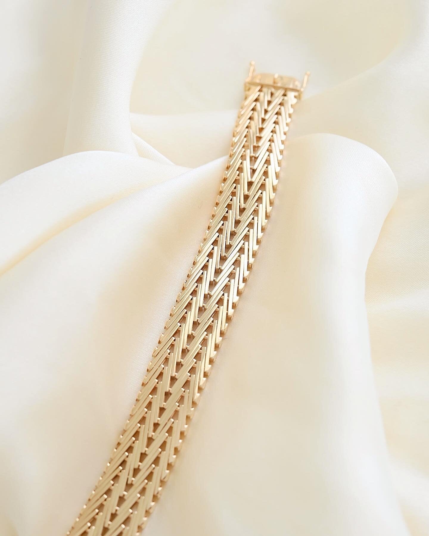 Rare Danish Vintage Double Row Geneva Bracelet 14K Gold 1960