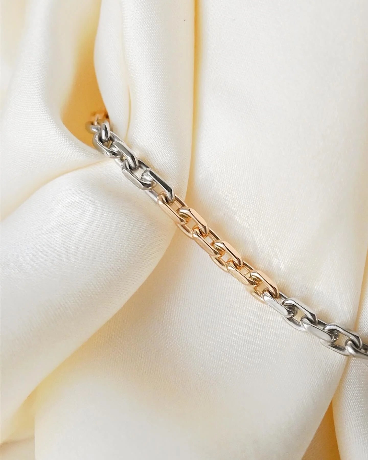 Perfect Two Tone 18K Gold Biker Link Bracelet Swedish Vintage