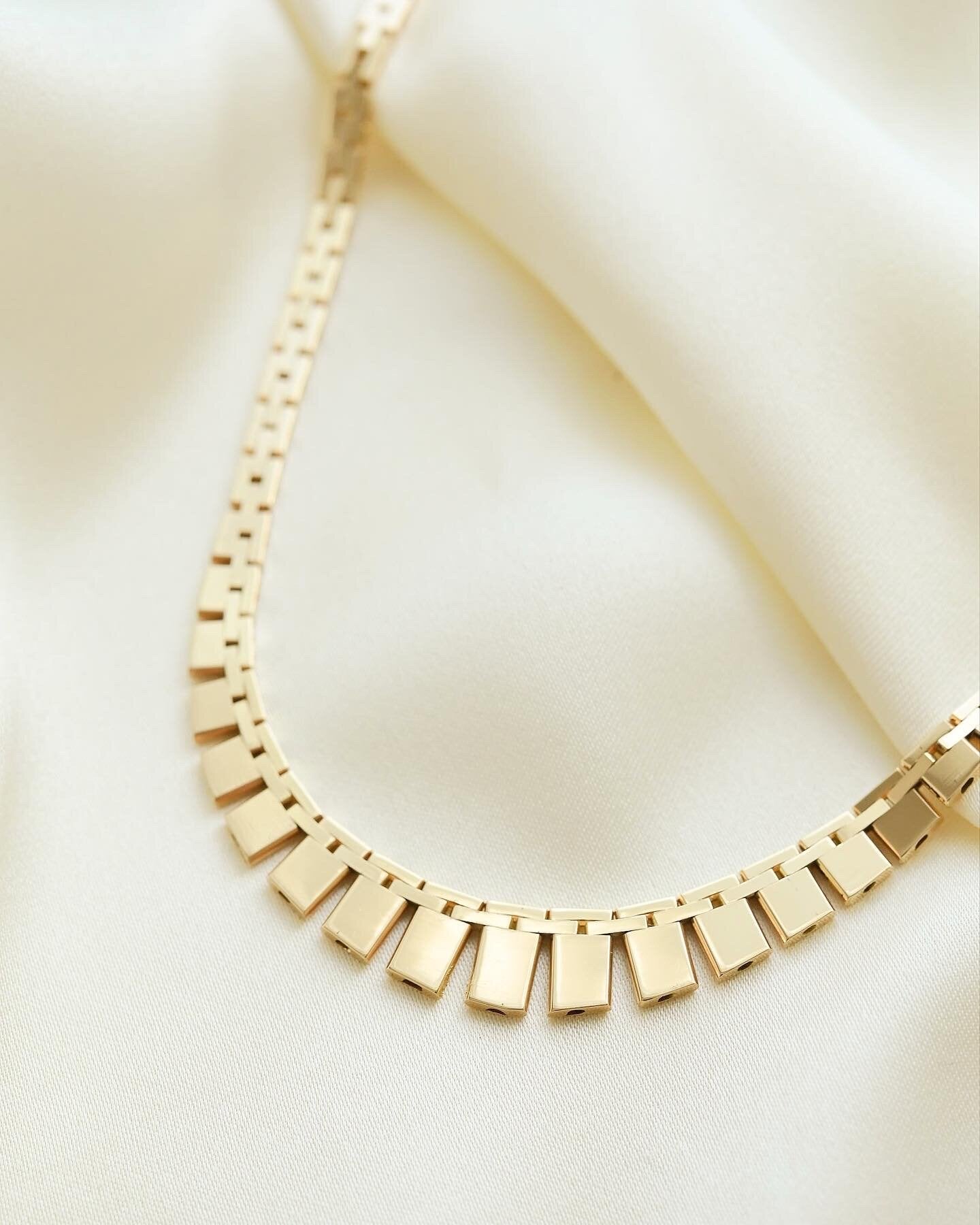 Danish Vintage Baby Brick Link Necklace by Tom Jensen 14K Gold 1970