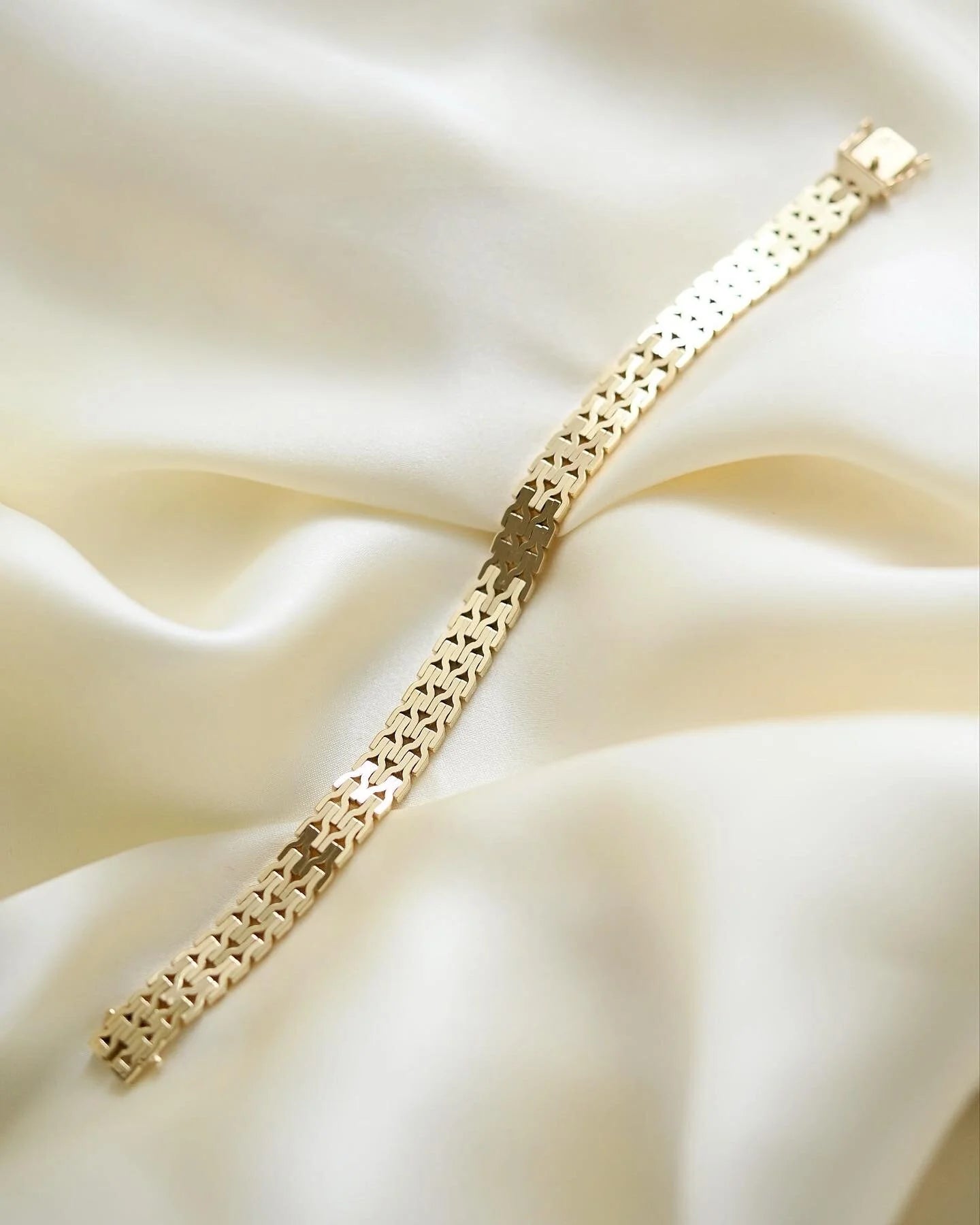 Heavy Vintage Danish Two Row Y Link Bracelet 14K Gold