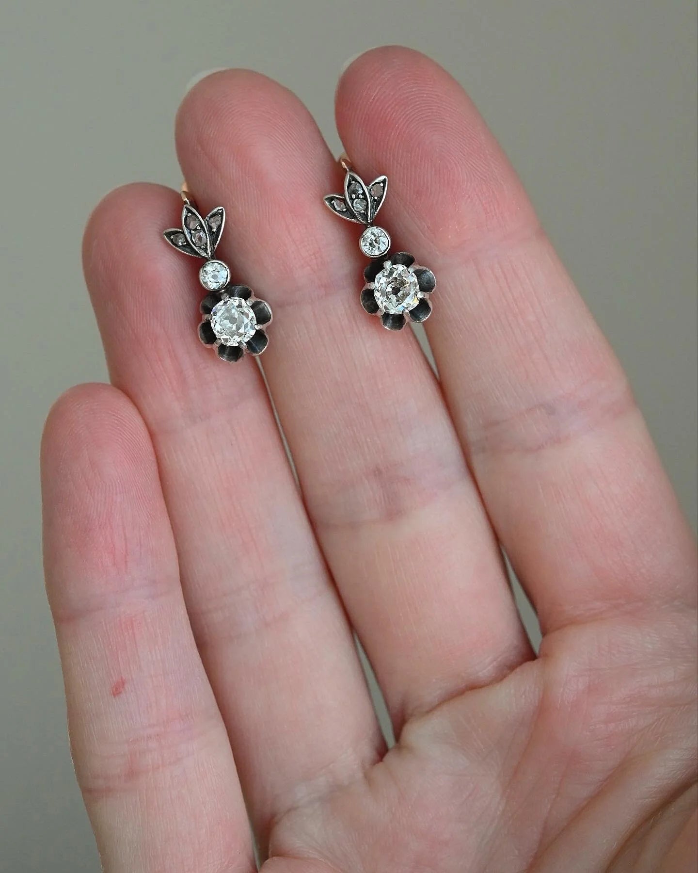 The Sweetest Antique Old Cut Diamond Earrings 18K Gold
