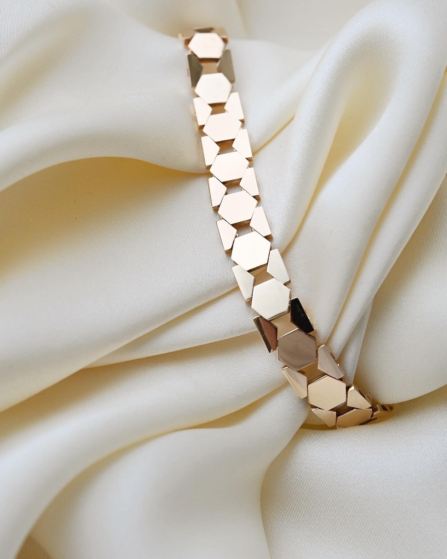 Rare Danish Mid Century Link Bracelet 14K Gold 1970