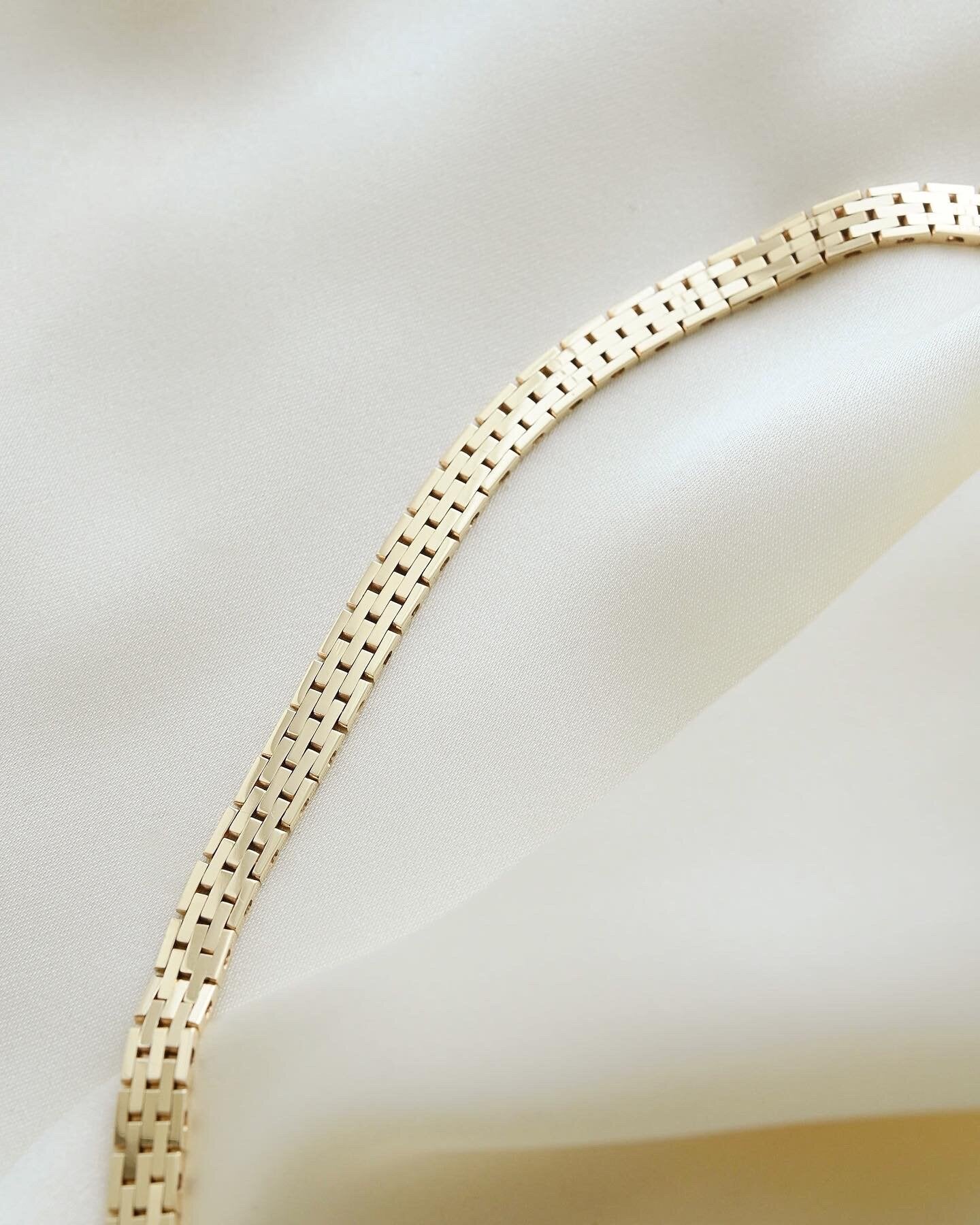 Stunning Rare Longer Brick Link Necklace 14K Gold 1960s
