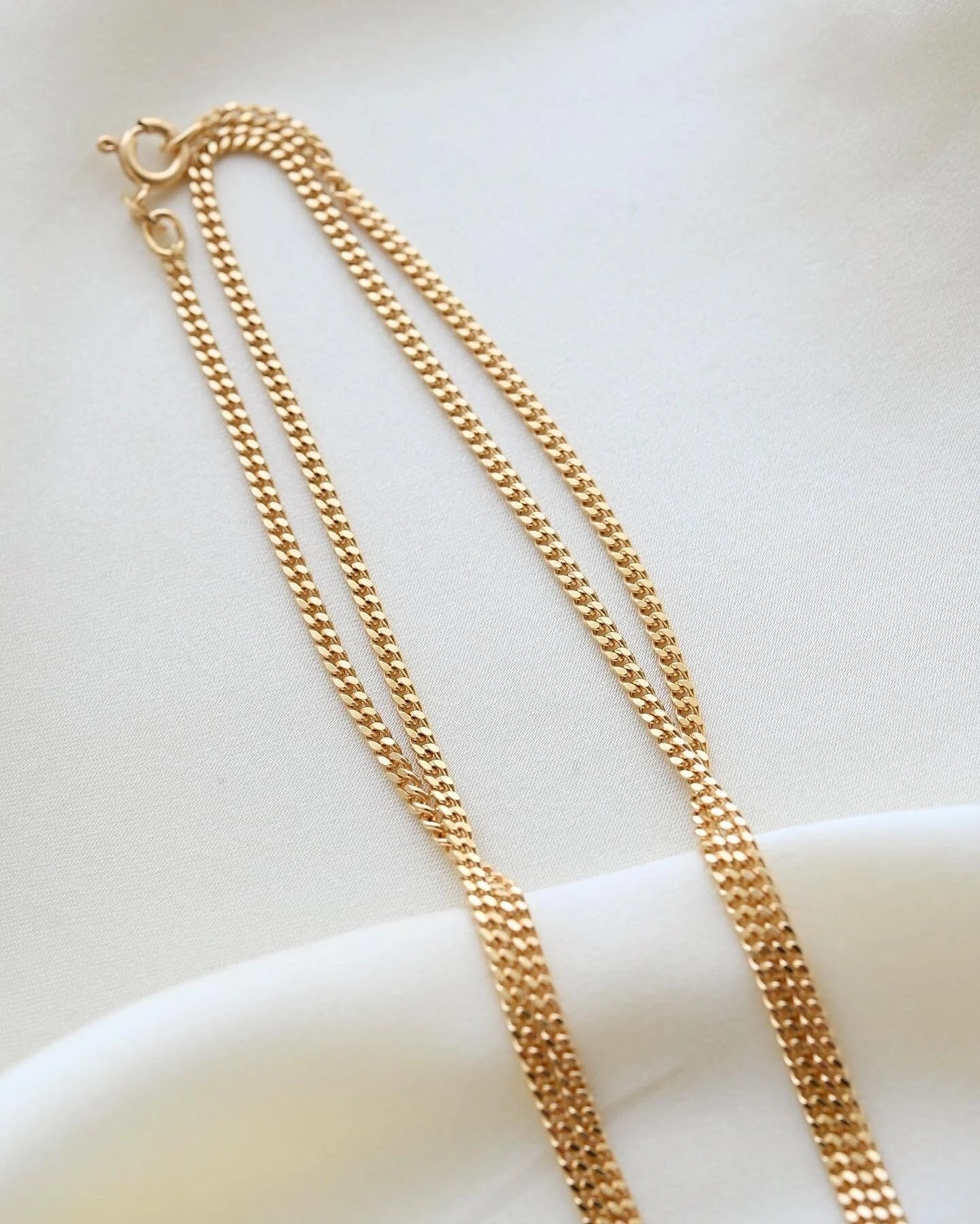 Long Wrap Around Once or Twice 27.4 Inches Faceted Italian Curb Link Necklace 18K Gold