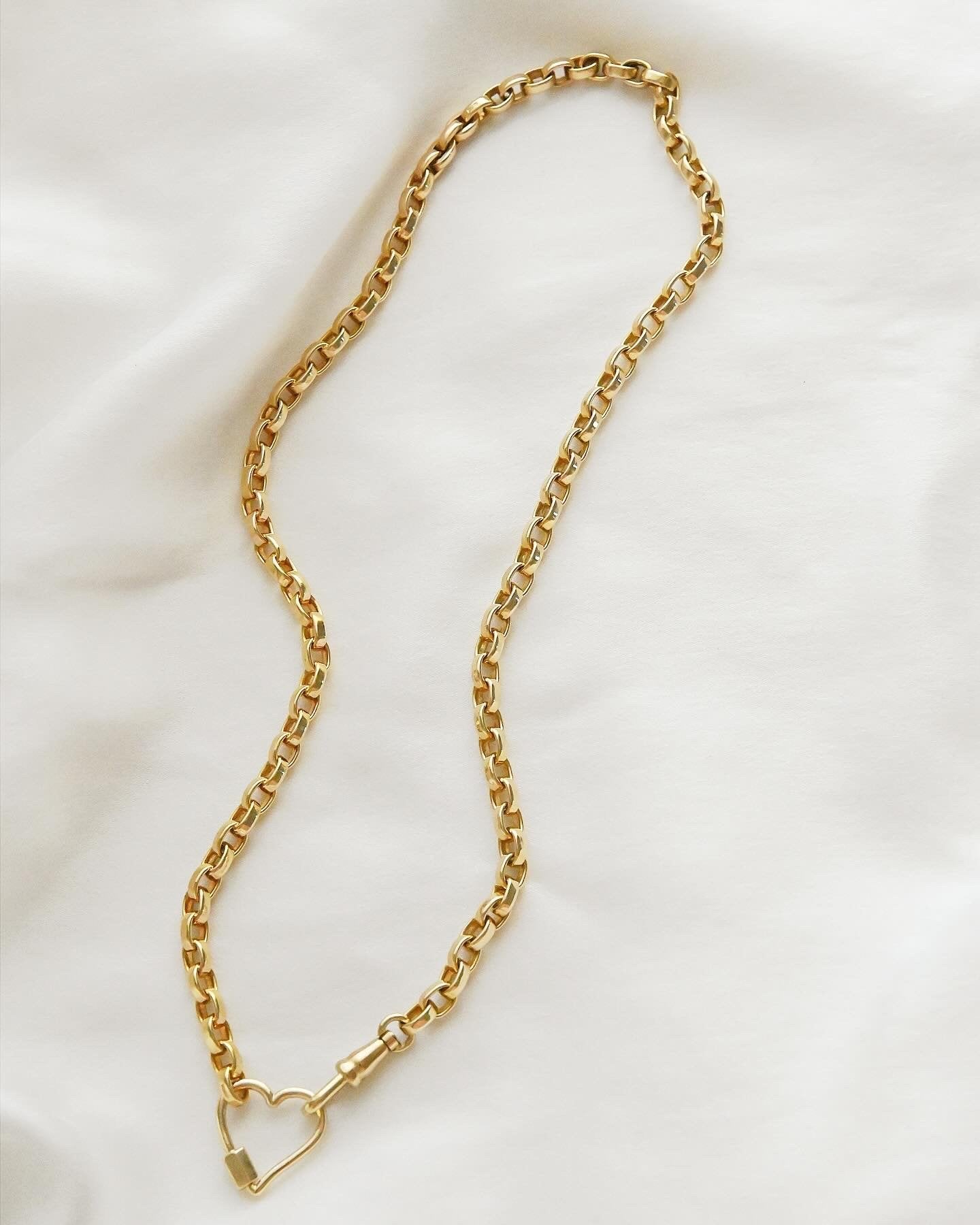 Stunning Rare Heart Connector and Dog Clip Biker Chain 14K Gold