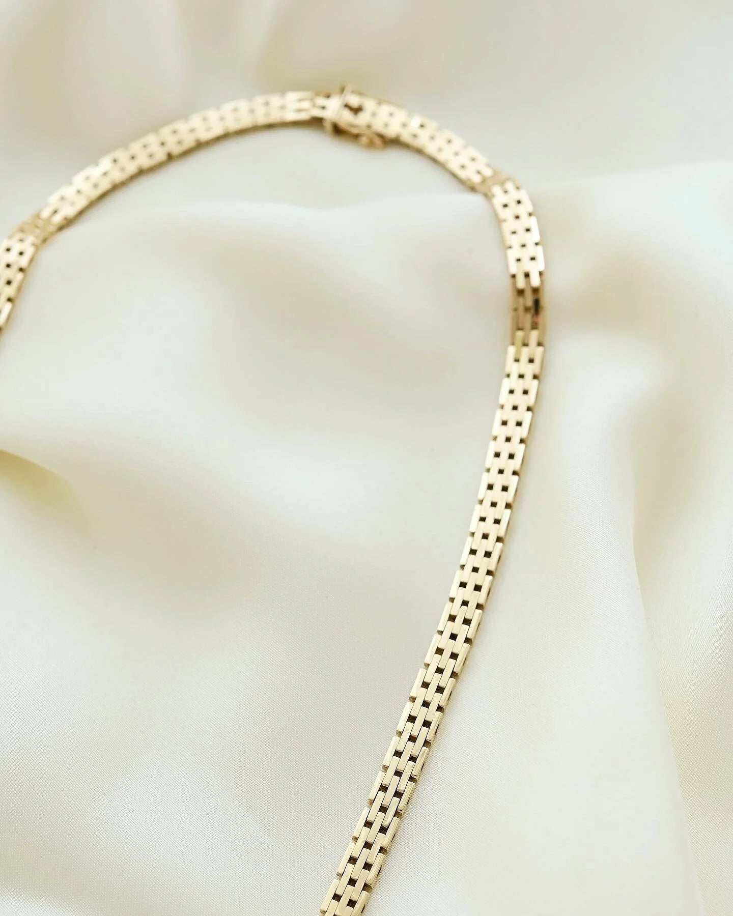 Beautiful Big Danish Vintage Brick Link Necklace 14K Gold 1970