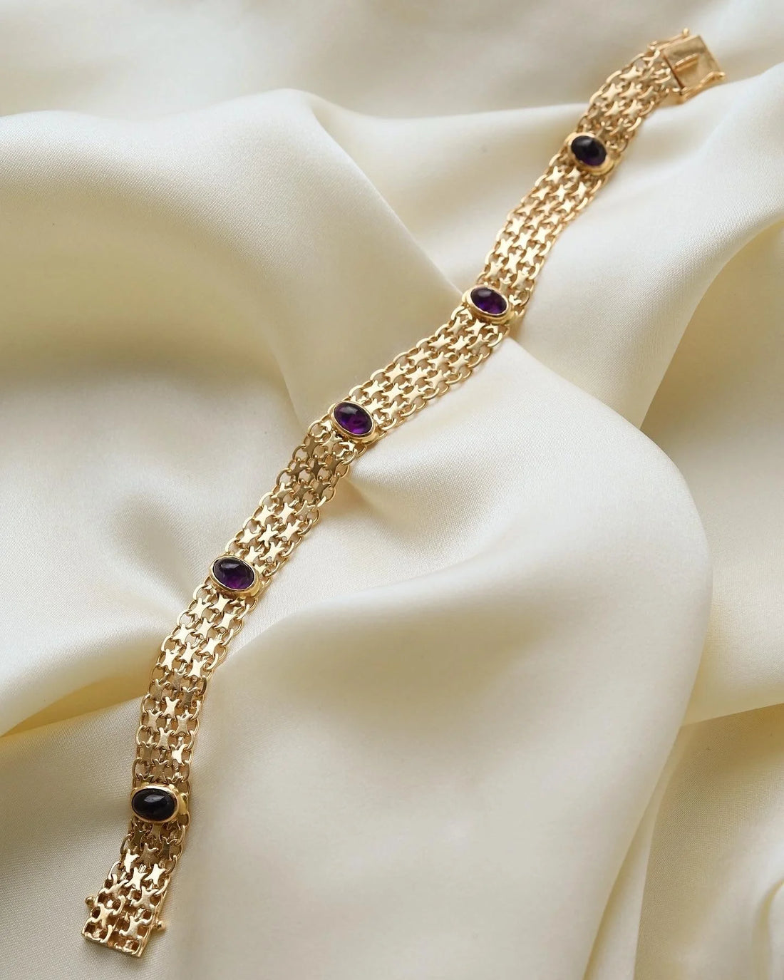 Extraordinary Vintage Amethyst Bezel Set  X Link Bracelet 1963