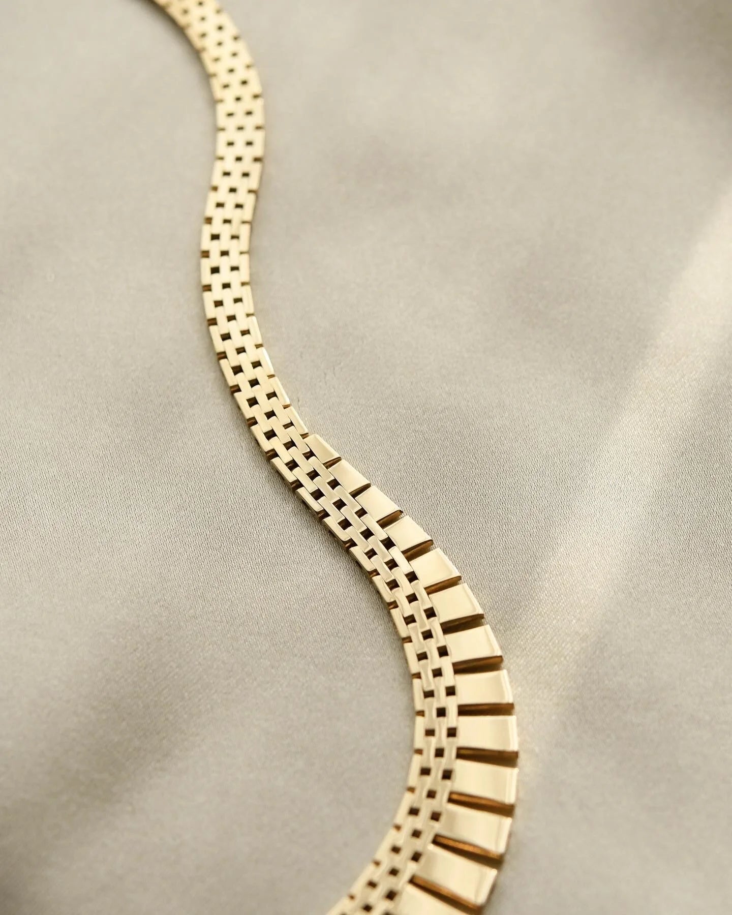 Beautiful Danish Graduated Brick Link Necklace 14K Gold 1960s