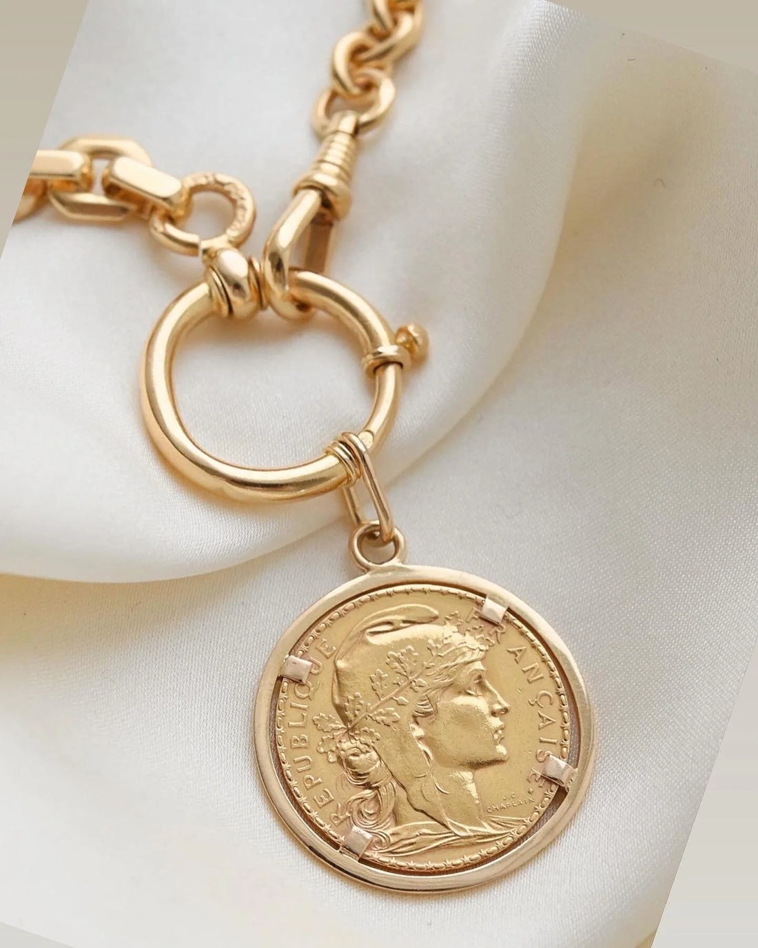 The Iconic Marianne and the Rooster Coin Pendant 21K Gold 1910