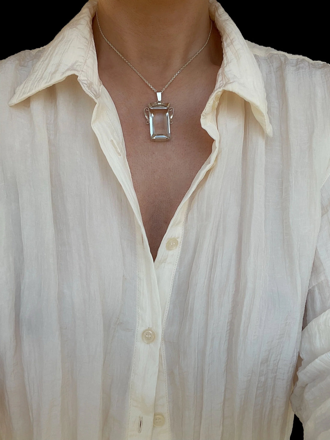 Gorgeous Vintage Silver Chain with Faceted Rock Crystal Pendant