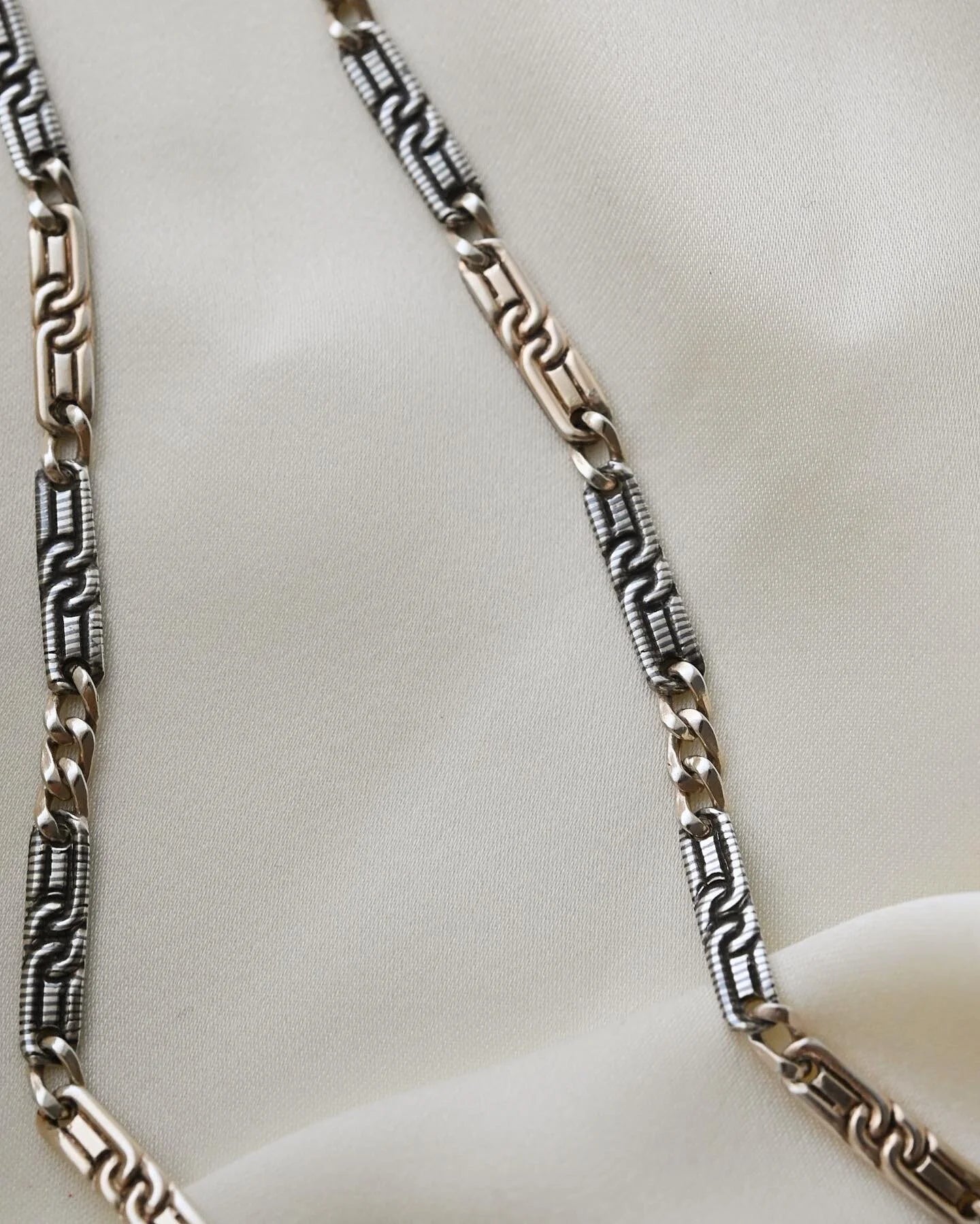 Antique Niello Silver Watch Chain w Horse Shoe and Extra Bolt Clasp 1890