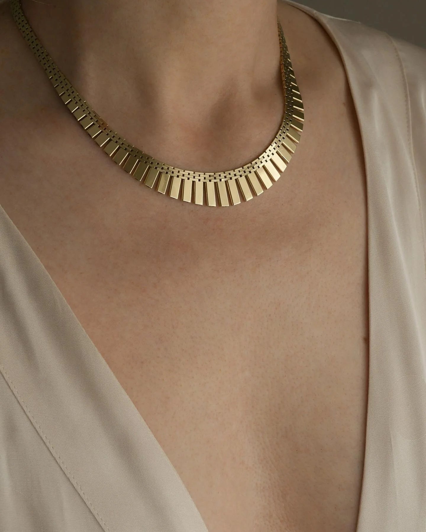 Sublime Danish Vintage Brick Link Necklace 16.1 Inches 1970s