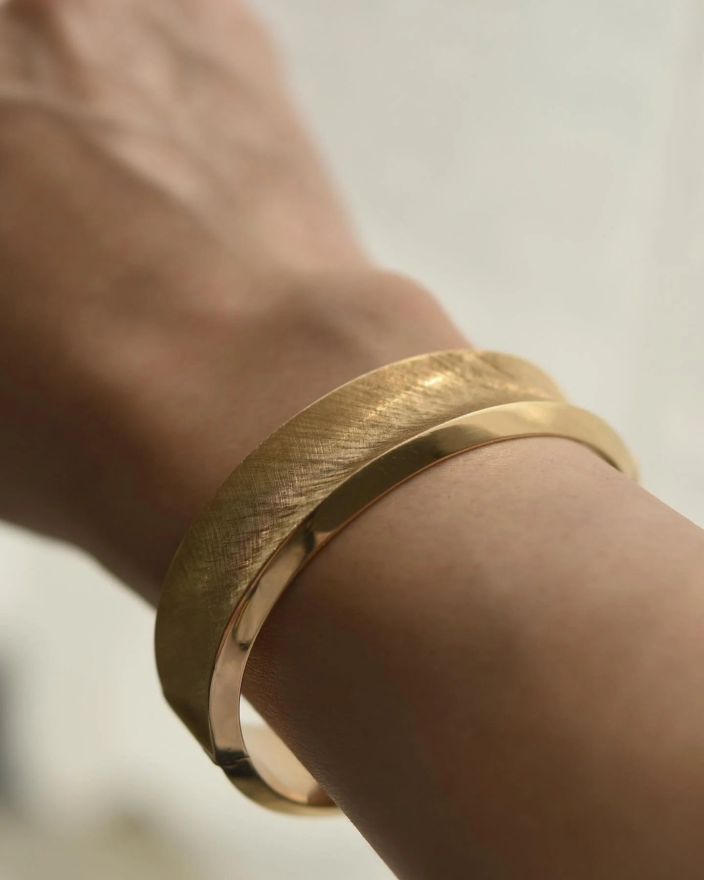 Radiant Textured Vintage Bangle 14K Gold 1970s