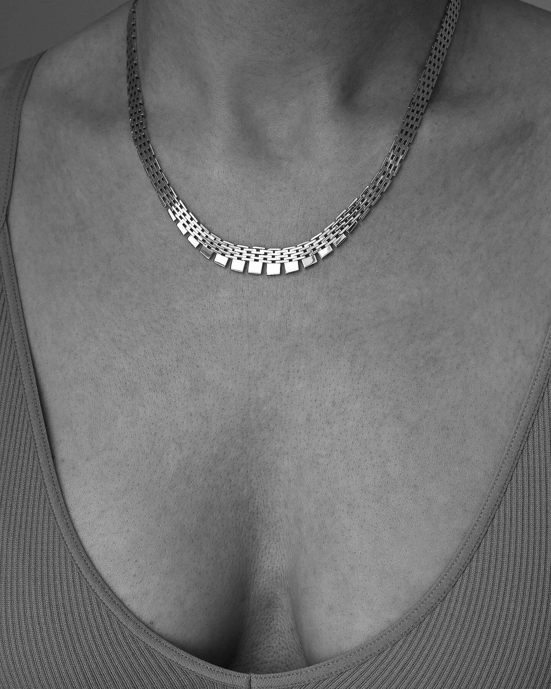 Unique Longer Brick Link Necklace 14K Gold 1960s