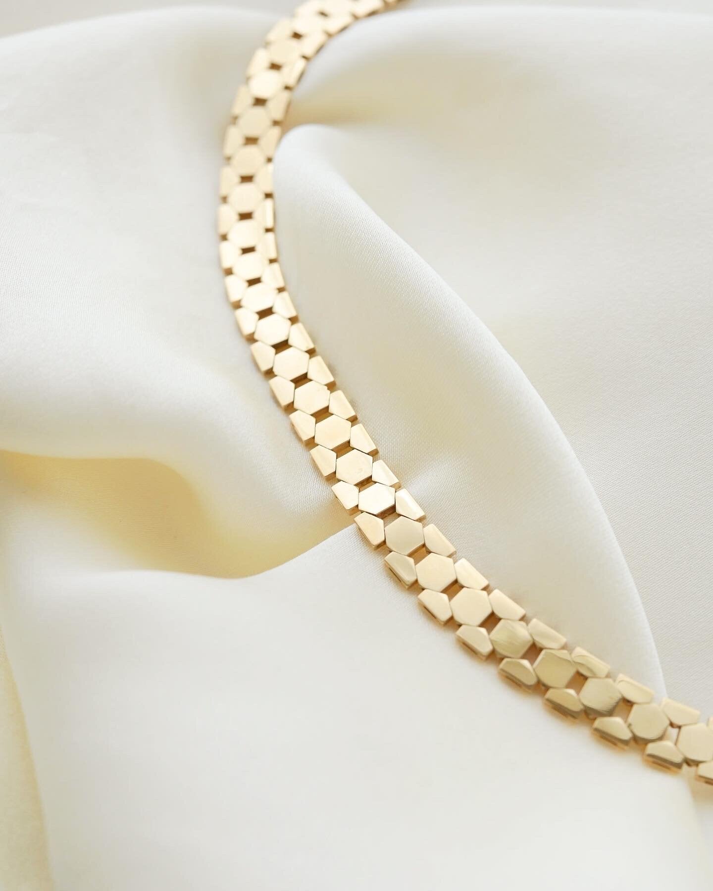 Super Rare Magnificent Bee Cell Link Necklace Danish Vintage 14K Gold 1960
