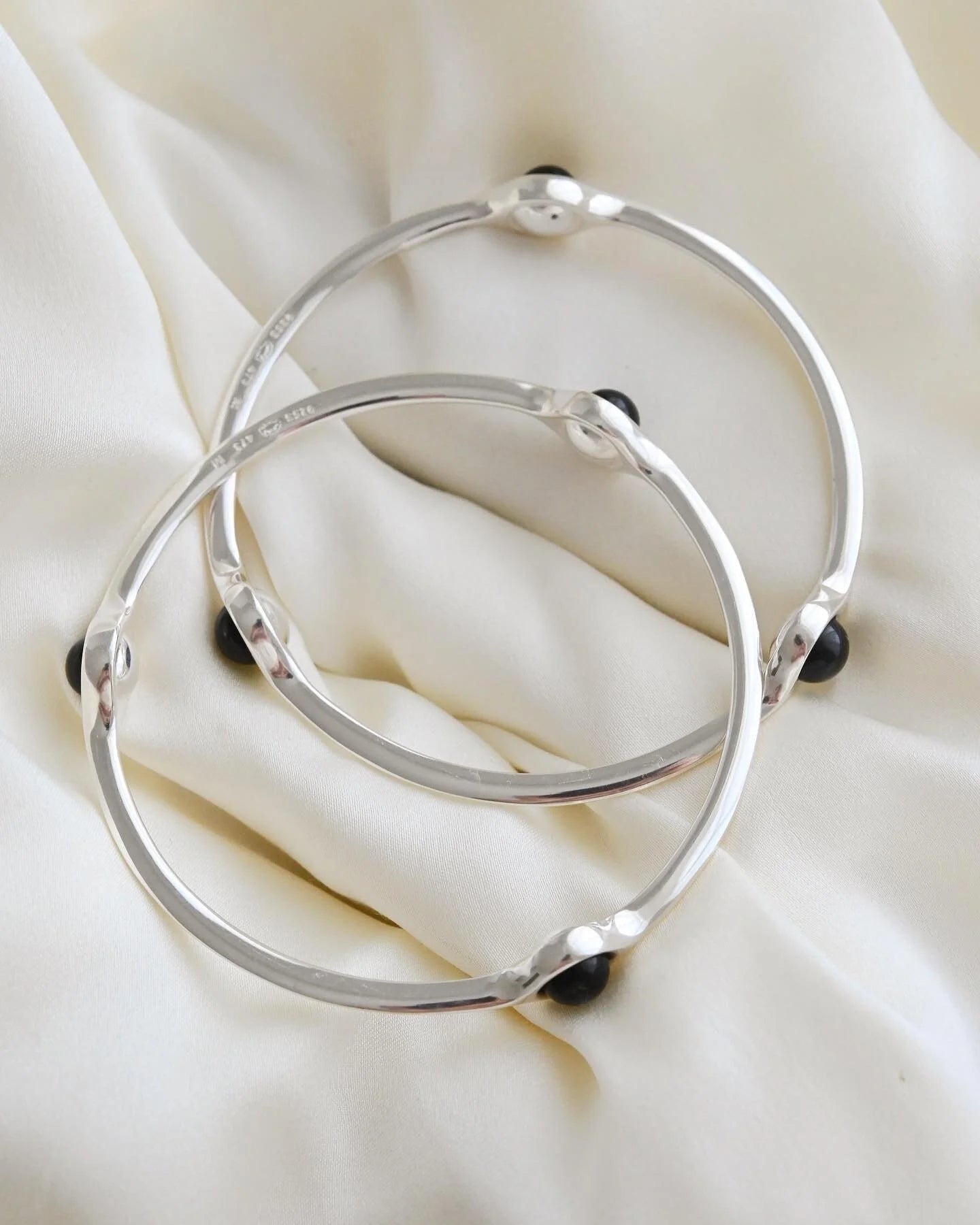 Amazing Georg Jensen Vintage Bangles with Black Agate Sterling Silver